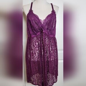 Cacique Womens Size 18 20 Lace Nightgown Adj Straps Lingerie Sheer Purple
